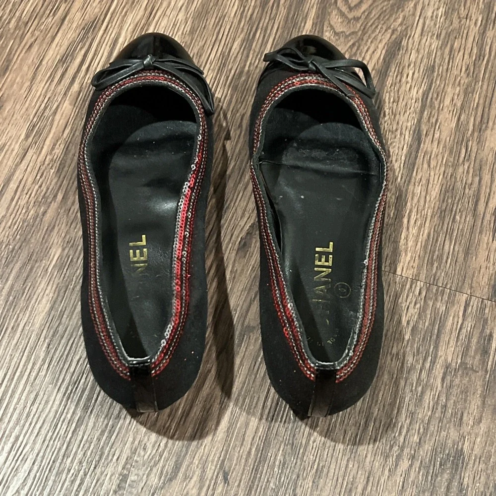 Chanel ballet flats Shoes Suede Color Ruby Glitter Patent size 36 Italy G5091